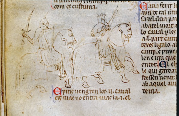 Chronicle of Peter the III king of Aragó, with scenes of knights.