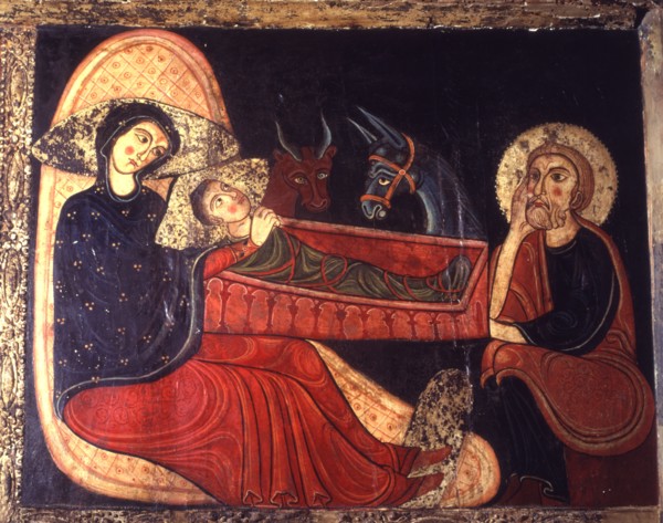 Birth, detail of the Avià Front, from the Church of Saint Mary of Avià in Berguedà. Painting on w?