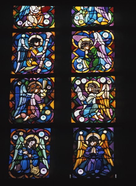 'Rosassa Sanctus', stained-glass window leaded in silver gray and yellow, original drawing by An?