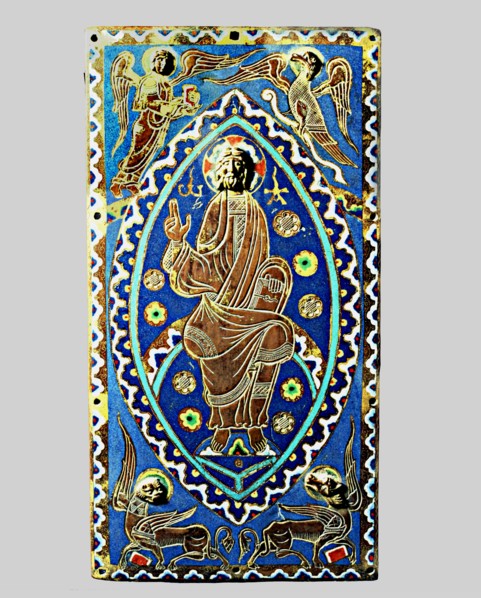 Plate with the figure of Christ in Majesty and the signs of the four evangelists, made with Limog?