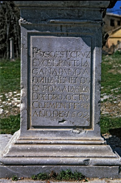 Way of the Sacro Monte. The Ganapanes Cross in the via crucis, erected in memory of Christian mar?