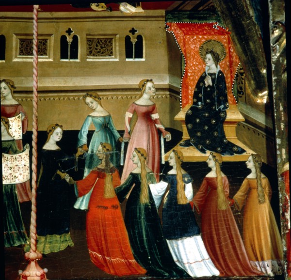 Altarpiece of the Virgin and St. George, tempera painting on wood c. 1390-1400, detail dedicated ?