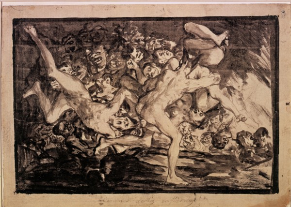 'Road to Hell'. Drawing No. 1252 of the series of sepia gouaches by Francisco de Goya.