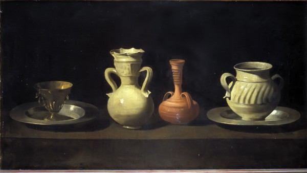 'Still life of pots and pans', oil Painting by Zurbarán.