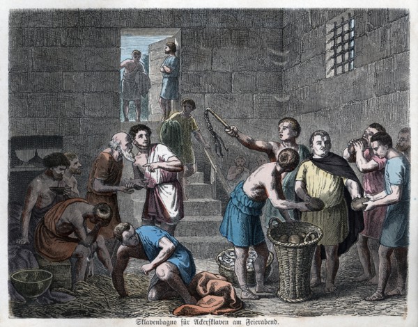 Ancient History. Rome. Dungeons of agricultural slaves. German engraving, 1865.