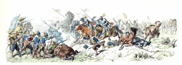 Thirty Years War. Attack of the German Imperial Lancers on the Swedish infantry. 17th century. Ge?