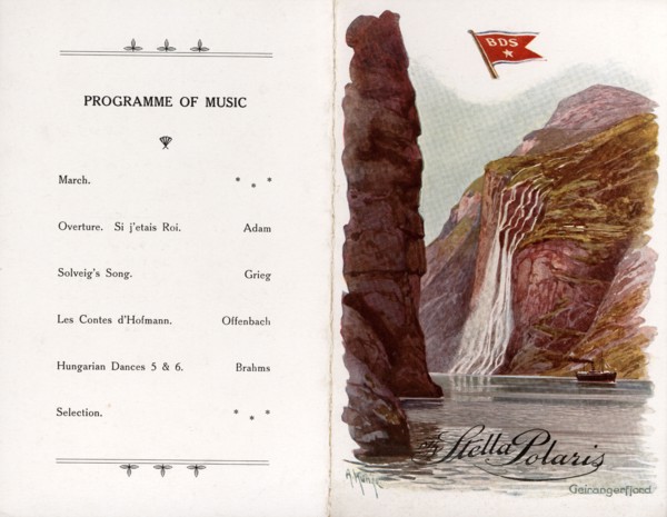 Music programme and Tourist Menu of a cruise through the Norway fiords, 1933.