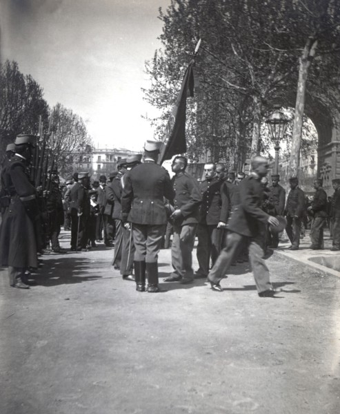 Barcelona. People in the swear allegiance to the flag ceremony of 1902 in the Victor Pradera Hall.