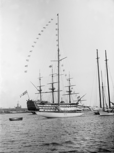 'Istria' moored with dressing flags, 1912.  Creator: Kirk & Sons of Cowes.
