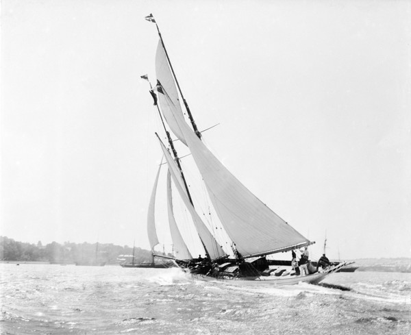 The schooner 'Flying Foam' sailing close-hauled in a good wind, 1910.  Creator: Kirk & Sons of Cowes.