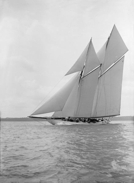 The 250 ton schooner 'Germania' sails close-hauled, 1913. Creator: Kirk & Sons of Cowes.