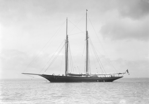 The schooner 'Allah Karim' at anchor, 1912. Creator: Kirk & Sons of Cowes.