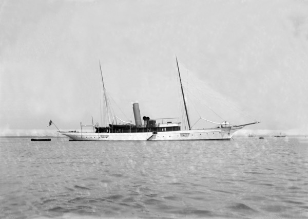 The steam yacht 'Grainaig' at anchor. Creator: Kirk & Sons of Cowes.