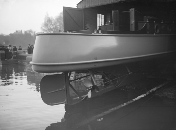 Egyptian motor launch on slipway, view of stern, 1911. Creator: Kirk & Sons of Cowes.