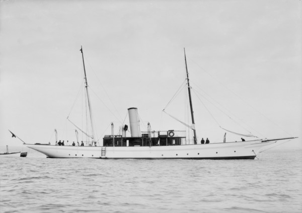 Unknown steam yacht at anchor. Creator: Kirk & Sons of Cowes.