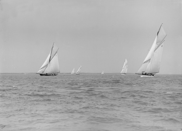 Group of cruisers sailing close-hauled, 1913. Creator: Kirk & Sons of Cowes.