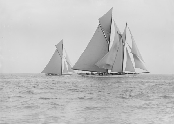 The schooner 'Germania' and cutter 'White Heather', 1913. Creator: Kirk & Sons of Cowes.