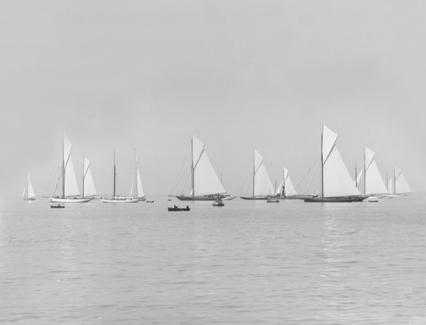 Group of racing yachts before the start of the Cowes to Weymouth Race, 1913. Creator: Kirk & Sons of Cowes.
