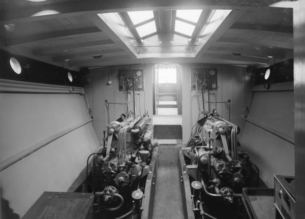 Engine room on cabin cruiser D.G.S.P., 1913. Creator: Kirk & Sons of Cowes.