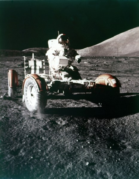 Eugene Cernan using the Rover on the lunar surface, Apollo 17 mission, December 1972. Creator: NASA.
