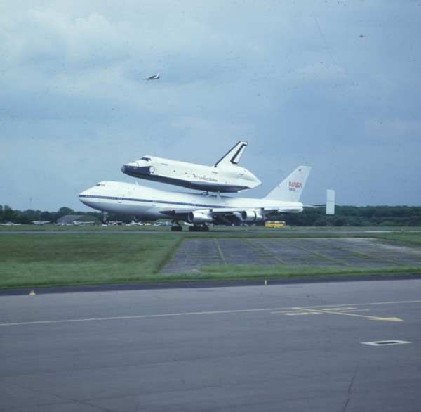 Space Shuttle 'Enterprise' landing at Stansted, Essex, United Kingdom, 5 June 1983. Creator: NASA.