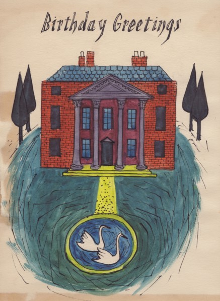 Stately home, birthday card, 1952. Creator: Shirley Markham.