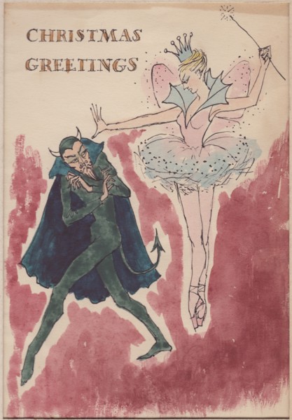 Devil and fairy, Christmas card, 1952. Creator: Shirley Markham.