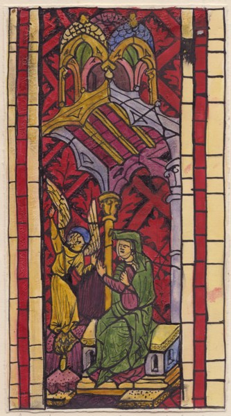 The Annunciation to St Anne, section of stained glass window, 1951. Creator: Shirley Markham.