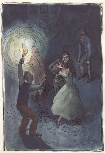 Woman being abducted, 1952. Creator: Shirley Markham.