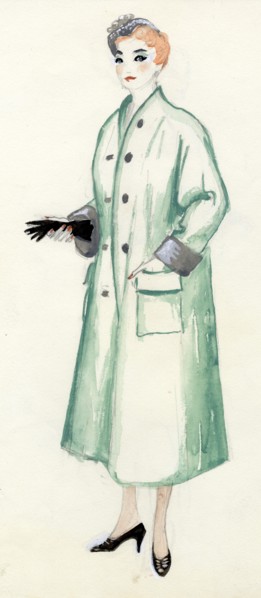 Woman in green coat, c1950. Creator: Shirley Markham.