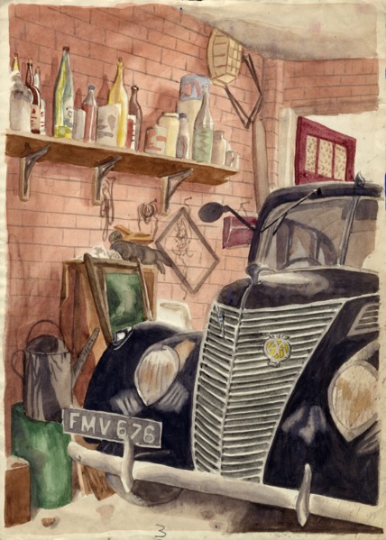 Car in garage, c1950. Creator: Shirley Markham.