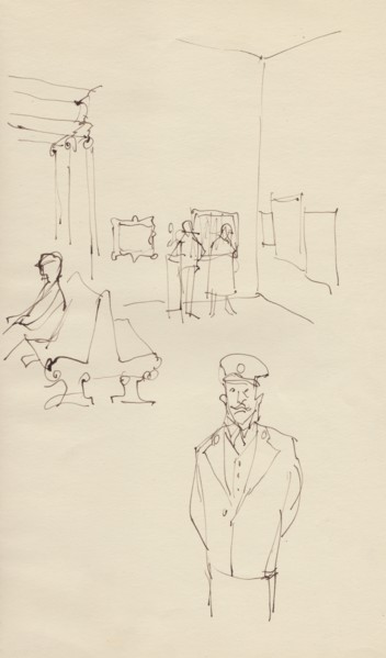 Guard in an art gallery, c1950. Creator: Shirley Markham.