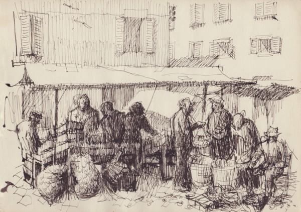 Market scene, Italy, c1950. Creator: Shirley Markham.
