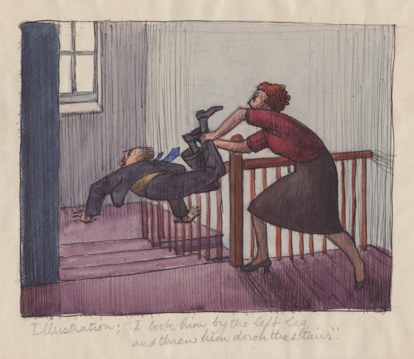 'I took him by the left leg and threw him down the stairs', 1952. Creator: Shirley Markham.