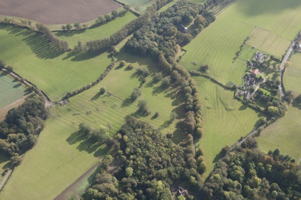Disused mine shafts and ridge and furrow earthworks, Middleton Tyas, North Yorkshire, 2014