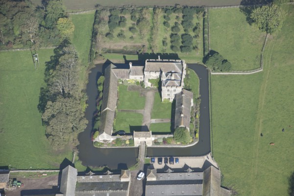 Markenfield Hall, medieval fortified manor house with moat, near Ripon, North Yorkshire, 2014