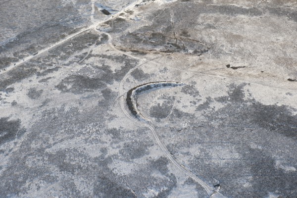 Snow covered post-medieval dam, Monks Moor, County Durham, 2014