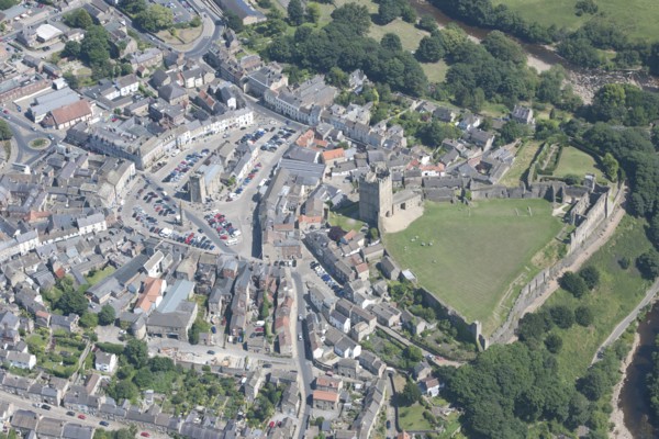 The Market Place and the standing remains of Richmond Castle, Richmond, North Yorkshire, 2014