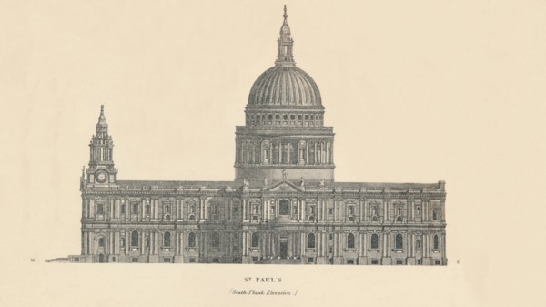 St. Paul's - south flank elevation', 1889.