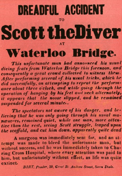 Dreadful Accident to Scott the Diver at Waterloo Bridge', 1841, (1948).