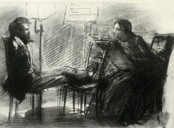Elizabeth Siddal drawing Rossetti, 1853, (1947).
