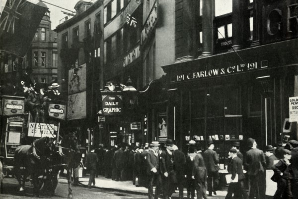 Crowds waiting to hear about the 'People's Budget' 1909, (1947).
