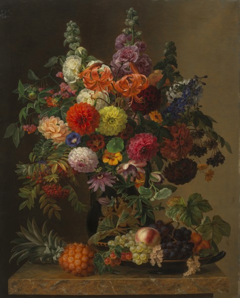 Still life with Flowers and fruits, 1836.