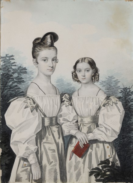 Portrait of Sisters Anna Petrovna (1822-1905) and Elena Petrovna (1824-1860) Ushakov, 1830s.