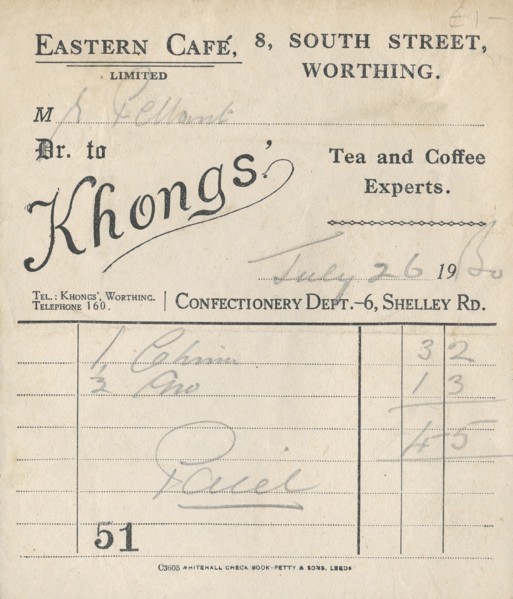 Cafe receipt, 1950.