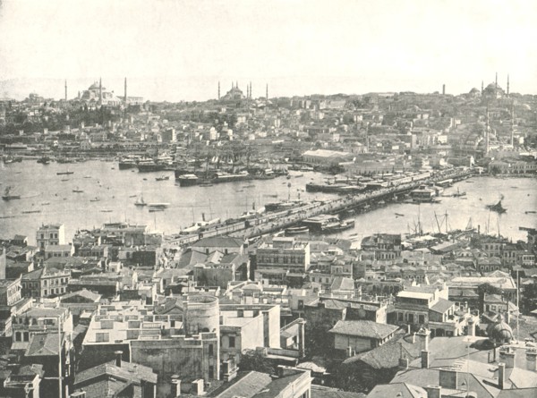 The Galata bridge across the Golden Horn, Constantinople, Ottoman Empire, 1895.