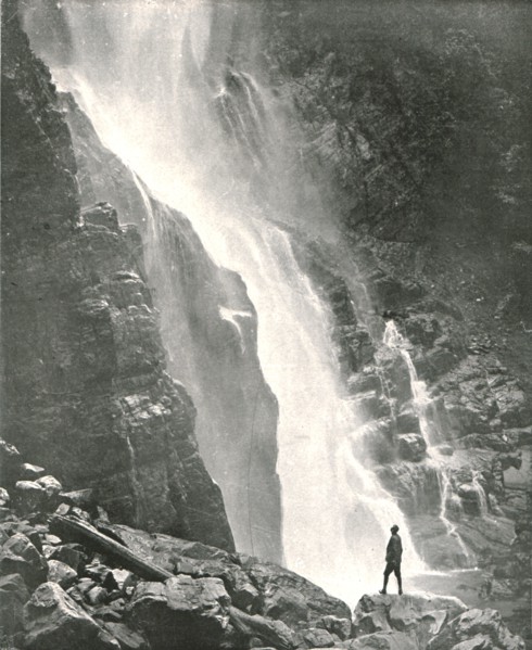 A waterfall in the hill district, Dehra Dun, India, 1895.