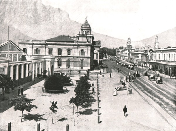 Adderley Street, with the Commercial Exchange and Standard Bank, Cape Town, South Africa, 1895.