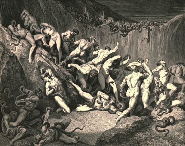 Amid this dread exuberance of woe ran naked spirits wing'd with horrid fear', c1890.