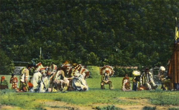 Cherokee Indians in Full Native Costume in one of their Ceremonial Dances - On Cherokee Indian Rese
